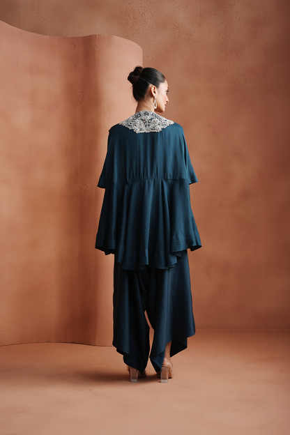Prussian Blue Embellished Kaftan Set
