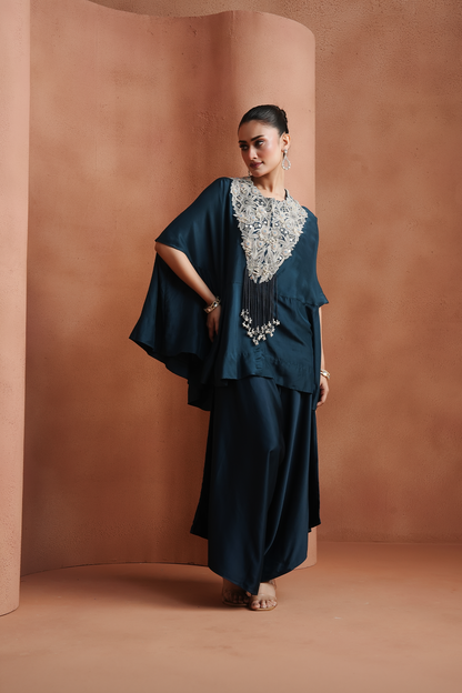 Prussian Blue Embellished Kaftan Set