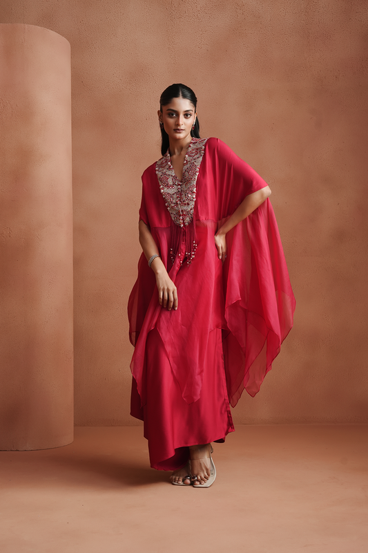 Rani Pink Embellished Kaftan Set