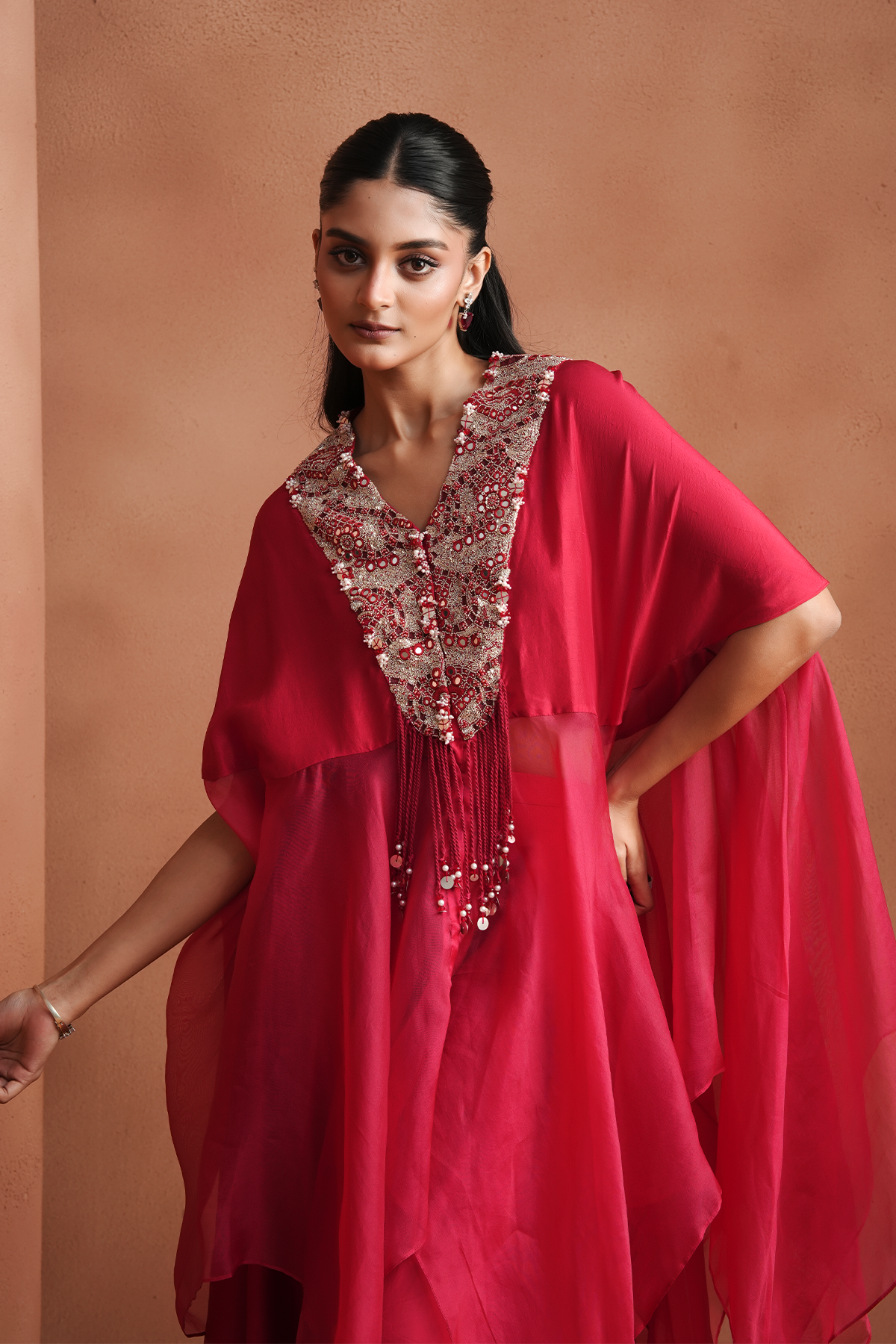 Rani Pink Embellished Kaftan Set